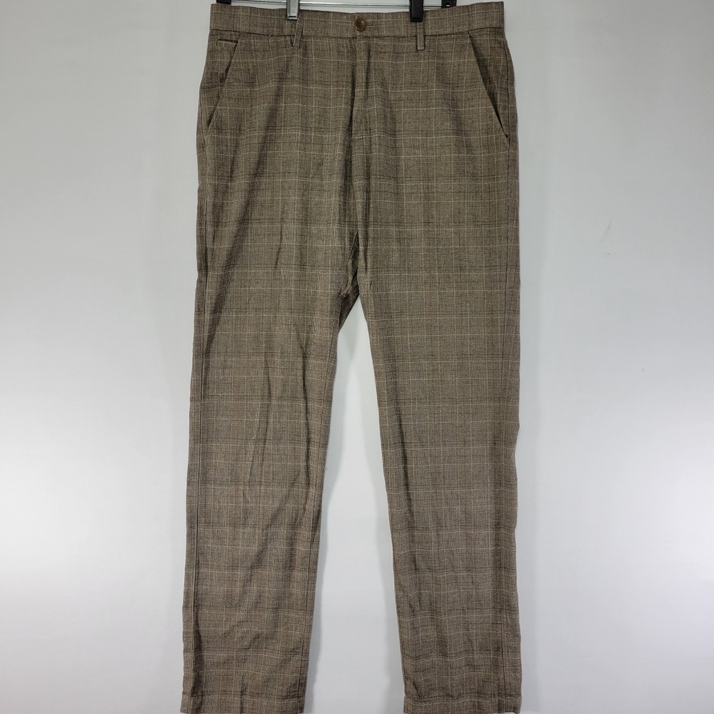 Banana Republic Kentfield‎ Men's Trouser Pants Flat Front Brown Plaid 33x34